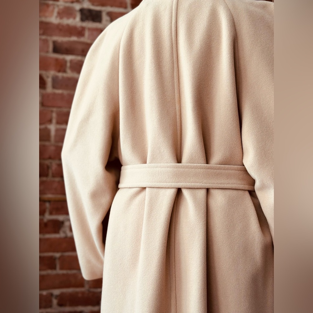 Vintage Camel Classic Lambswool Midi Coat | Belted Wrap Style - Picture 8 of 17